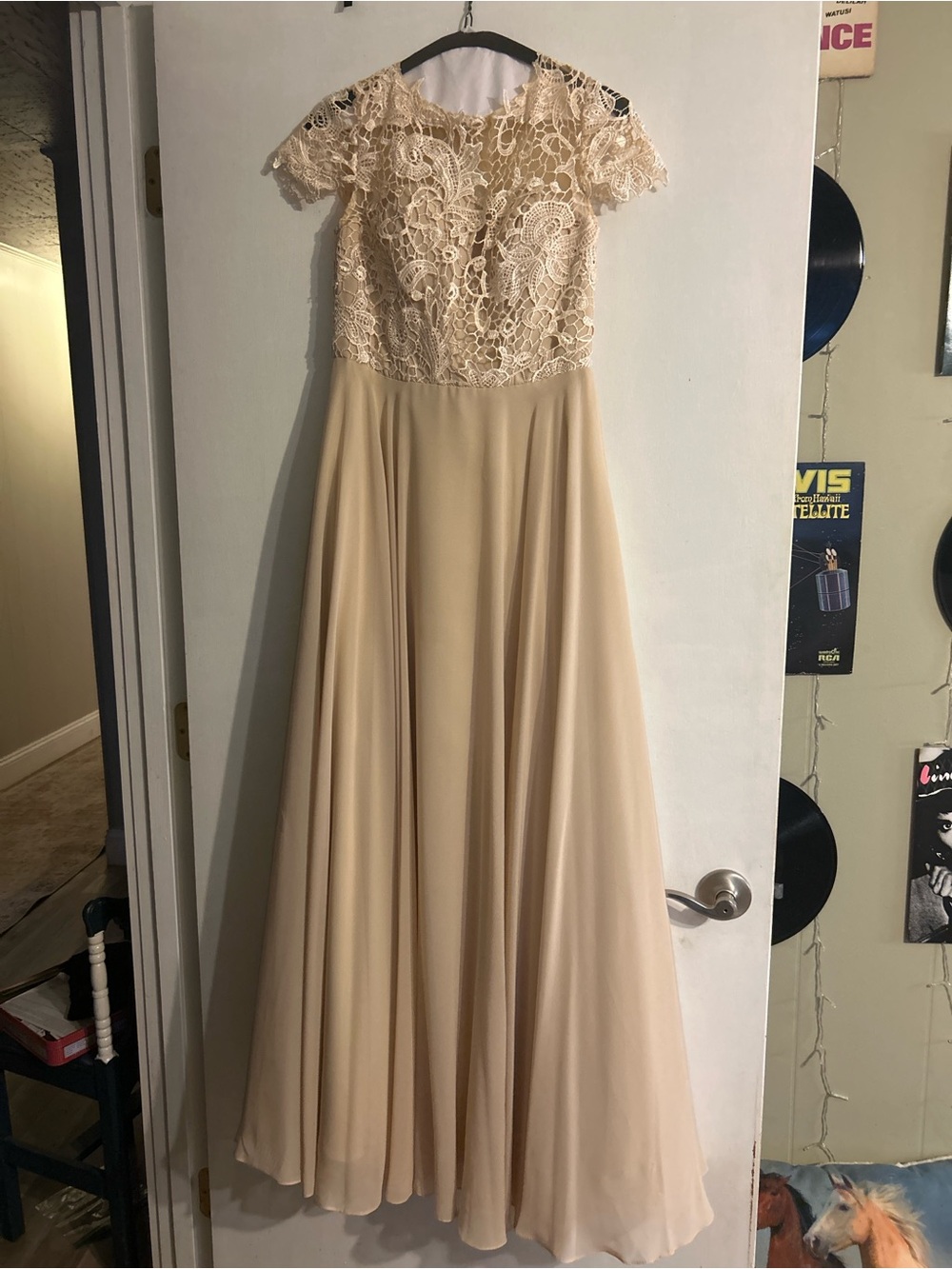 JJs House Champagne Lace Bodice Maxi Dress